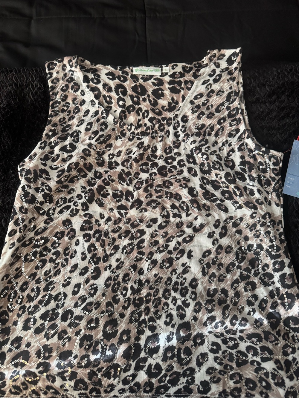 Lulu-B Leopard Sequin Sleeveless Tank - Beige & Black